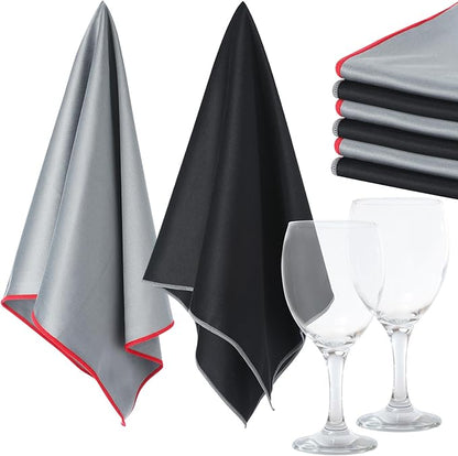 VitalCozy 6 Pcs Wine Glass Polishing Cloths Large Microfiber Cleaning Cloths 25 x 20 Inch Lintless Towels for Drying Wine Glasses Cleaning Window Stemware Dishes Glassware (Black, Gray)