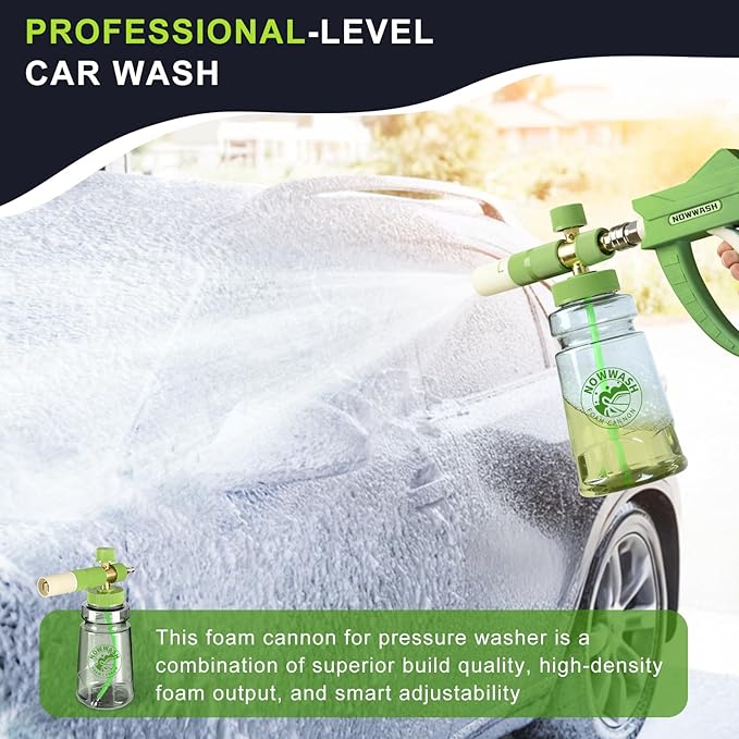 Foam Cannon with Foam Economizer for Pressure Washer, Soap Cannon with 1/4" Quick Connect & Adjustable Nozzle for Car Wash Fit Most Liquid Bottles, Additional 1.1 mm Orifice Nozzle (Green)