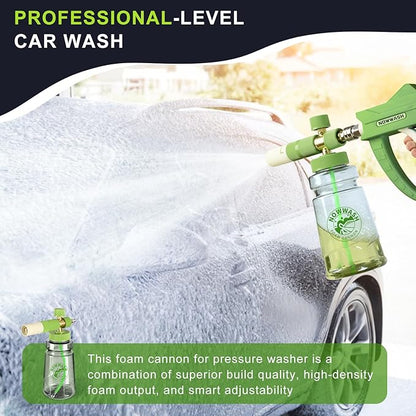 Foam Cannon with Foam Economizer for Pressure Washer, Soap Cannon with 1/4" Quick Connect & Adjustable Nozzle for Car Wash Fit Most Liquid Bottles, Additional 1.1 mm Orifice Nozzle (Green)