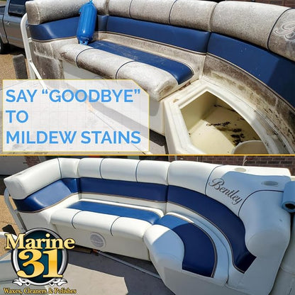 Marine 31 Mildew Stain Remover & Cleaner | Eliminates Stains from Marine, Boat, Home & Patio Surfaces | Cleans Bathrooms, Showers & More | M31-371 | 32oz