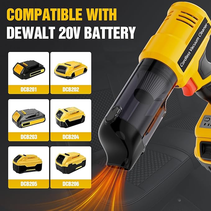 3 in 1 Cordless Handheld Vacuum Compatible with Dewalt 20V Battery, 22000Pa Suction Car Vacuum Portable for Quick Cleanups in Vehicles,Workshops,Homes and Offices(No Battery)