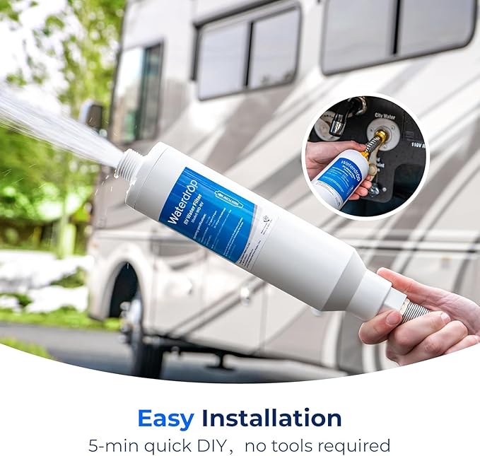 Waterdrop RV Water Filter, NSF Certified, Reduces Chlorine, Bad Taste, Odor, 4 Pack with 2 Flexible Hose Protector
