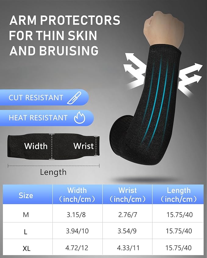 Geyoga 2 Pairs Arm Sleeves Guards Arm Protectors for Thin Skin and Bruising Protective Cut Resistant Sleeves for Men Women(Medium,Hppe,Black)