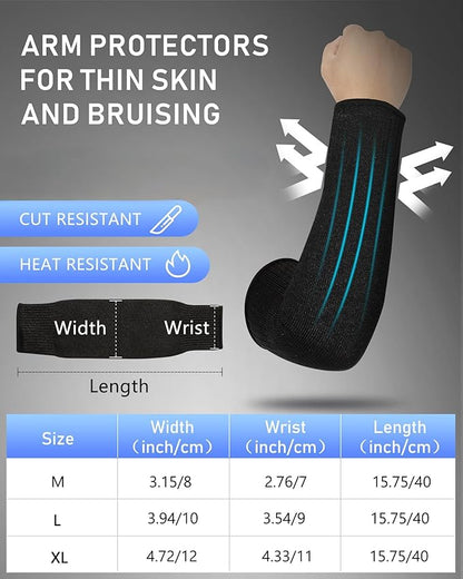 Geyoga 2 Pairs Arm Sleeves Guards Arm Protectors for Thin Skin and Bruising Protective Cut Resistant Sleeves for Men Women(X-Large,Hppe,Black, Gray)