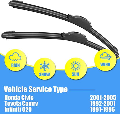 Gavimnal® 21"+19" Silicone Wiper Blades Replacement For Honda Civic 2001-2005/Toyota Camry 1992-2001/Infiniti G20 1991-1996,All-Season Front Windshield Wiper Blades(Set of 2)