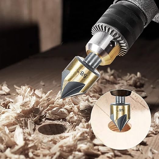 Countersink Drill Bit Set, 5 Pieces High Speed Steel 82 Degree 5 Flute 6mm Round Shank Mill Cutter Bit Countersink in Sizes 1/2" Set with Carrying Case.