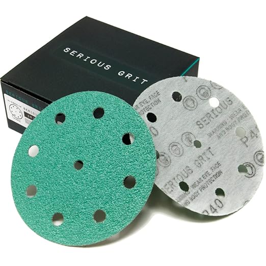 Serious Grit - 5-Inch 9-Hole 40 Grit Sanding Discs - Heavy-Duty Hook & Loop Film Discs - Sandpaper for Random Orbital Sanders - 25 Pack Box