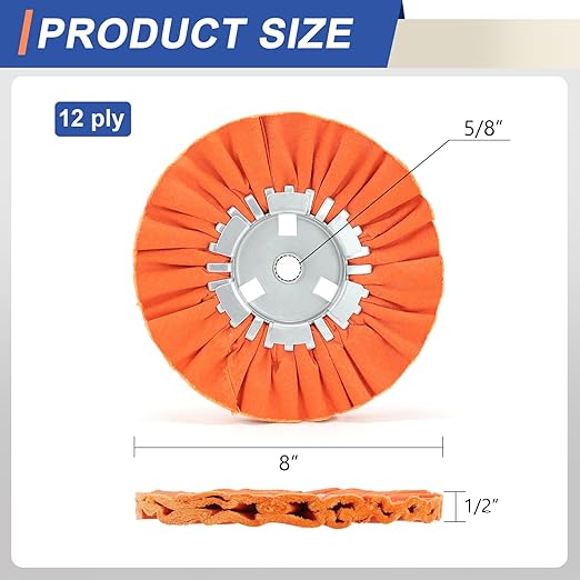 QZATTCAEN Airway Buffing Wheel Kit 4 Piece kit (1 pcs White & 1 pcs Orange & 1 pcs Blue & 1 pcs Yellow) 8" in Diameter 5/8" in Arbor Hole 12 Ply for Angle Grinder 4 Pcs