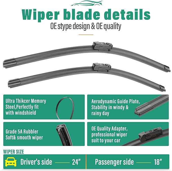 24" 18" 14" Windshield Wiper Blades for Mazda CX5 CX9 CX-5 CX-9 2017 2018 2019 2020 2021 2022 2023 2024 2025 OEM Replacement Premium All season Wiper Blades (Set of 3)