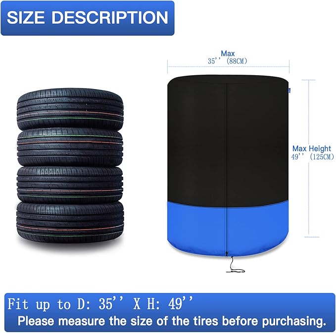 kayme Tire Cover, Large Tire Storage Bag, Seasonal Spare Tire Storage Cover, Durable Tire Bags Used in Trucks, SUV, Trailer Sun Rain Snow Protection, Fit 35 Inch Tire Diameter-Black