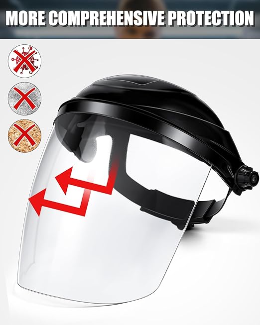 Tellegloww 6 Pack Safety Face Shield for Grinding and Cutting, Full Impact Resistant Face Shield Mask for Work Chemical Woodworking (Black)