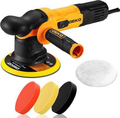 DEKOPRO Car Buffer Polisher, 6 Inch Dual Action Orbital Buffer Polisher, 6 Variable Speed 1800-5500OPM Random Polisher Kit with 4 Buffing Pads for Car Detailing Polishing Waxing, DKPO15G80-US