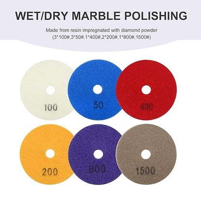 EATAKWARD 11Pcs Diamond Polishing Pads 4 Inch with 1Pc Backer Pad Diamond Concrete Polishing Pads Wet Dry Set 50 100 200 400 800 1500 Grit for Granite Concrete Marble Quartz Polishing 11+1 Pack