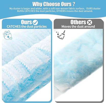60 Count 360° Heavy Duty Duster Refills Compatible with Swiffer, Large Size-Extra Thick Disposable Electrostatic Duster Refill with 1 Short Handle for Furniture, Blinds, Ceiling Fans