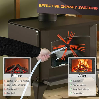 Cleancraft 23 Feet Chimney Sweep Kit, Chimney Cleaning Kit with 7 Flexible White Chimney Rods, Chimney Brush, Rotary Chimney Cleaning System Driven by Drill