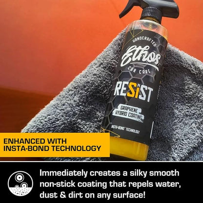 RESIST Graphene Spray Coating - UV Ceramic Coating for Cars - 2-in-1 Hybrid Formula Ceramic Spray Coating for Cars for Incredibly Slick, Glossy Finish - Graphene Ceramic Coating Protection for Car
