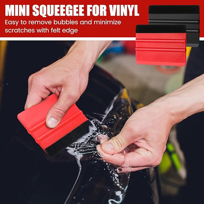 Lasnten 50 Pcs Plastic Vinyl Squeegee 4 Inch Felt Edge Squeegee for Car Window Windshield Glass Cleaning Tool Vinyl Scraper Decal Applicator Tool with Black Fabric Felt Edge (Red, Black)