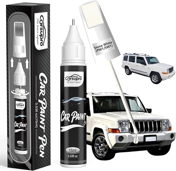 Stone White(PW1/SW1) for Jeep Touch Up Paint Pen, 2 in 1 Car Scratch Remover with Pen Tip and Brush, Precise Color Match for Car Paint Scratch Repair, Quickly and Easily Fix Chips and Nicks