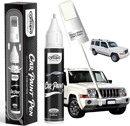 Stone White(PW1/SW1) for Jeep Touch Up Paint Pen, 2 in 1 Car Scratch Remover with Pen Tip and Brush, Precise Color Match for Car Paint Scratch Repair, Quickly and Easily Fix Chips and Nicks