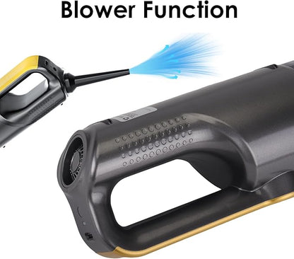 VIPDIGI Handheld Vacuum Cordless, Car Vacuum Portable Cordless 6000mAh Dust Busters Rechargeable Brushless Motor 18000Pa Strong Suction, Portable Vacuum for Car Home with 6 Accessories, Yellow