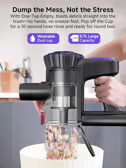 MONSGA Cordless Vacuum Cleaner, 45KPa 400W Stick Vacuum for Home, 50Mins Anti-Tangled Vacuum Cleaner with Charging Dock, Light-Weighted Handheld Vacuum for Pet Hair/Carpet/Floor, LED Touch Display