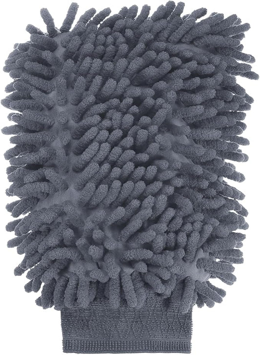 HARFINGTON Chenille Microfiber Car Wash Mitts 9.8" x 7.9" Scratch Free Wash Gloves Absorbent Double Sided Plush Cleaning Drying Mitts for Car Washing Home Gray