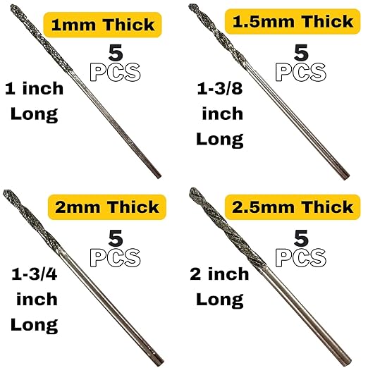 Drilax 24-Piece Diamond Drill Bits Set (1mm, 1.5mm, 2mm, 2.5mm) Compatible with Dremel Rotary Tools – Includes 4 Collets – Diamond Tipped Drill Bit for Stone, Glass, Sea Shells & Jewelry Making Tools