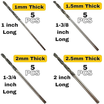 Drilax 24-Piece Diamond Drill Bits Set (1mm, 1.5mm, 2mm, 2.5mm) Compatible with Dremel Rotary Tools – Includes 4 Collets – Diamond Tipped Drill Bit for Stone, Glass, Sea Shells & Jewelry Making Tools
