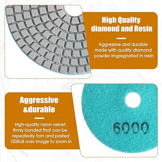 simarro 13 Pcs Granite Polishing Kit, 4 Inch Diamond Polishing Pads with 5/8’’-11 Backer Pad, 50-8000 Grit Wet Dry Polishing Pads for Granite Marble Concrete Stone Countertop Quartz Polishing