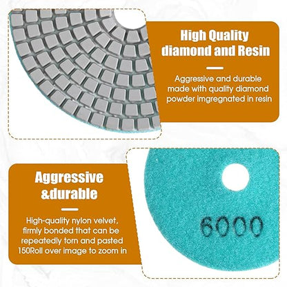 simarro 13 Pcs Granite Polishing Kit, 4 Inch Diamond Polishing Pads with 5/8’’-11 Backer Pad, 50-8000 Grit Wet Dry Polishing Pads for Granite Marble Concrete Stone Countertop Quartz Polishing