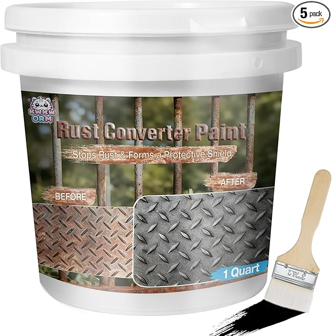 2-in-1 Rust Converter & Metal Primer - 1-Step Rust Stopper, Anti-Rust Coating & Corrosion Inhibitor, Paint Over Rusted/Clean Metal Without Sanding, Heat Resistant (350°F/176°C) & UV Protected, for Automotive, Marine, Industrial, Tools, Fences - 35 oz