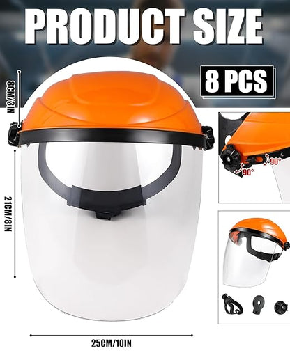 Tellegloww 8 Pack Safety Face Shield for Grinding and Cutting, Full Impact Resistant Face Shield Mask for Work Chemical Woodworking (Orange)