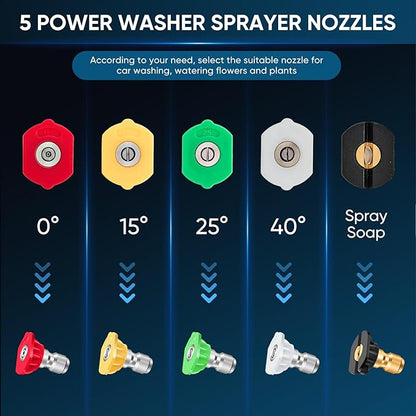Saker Foam Cannon, 1/4 Inch Quick Connect, Power Washer Foam Cannon with 5 Pressure Washer Nozzles