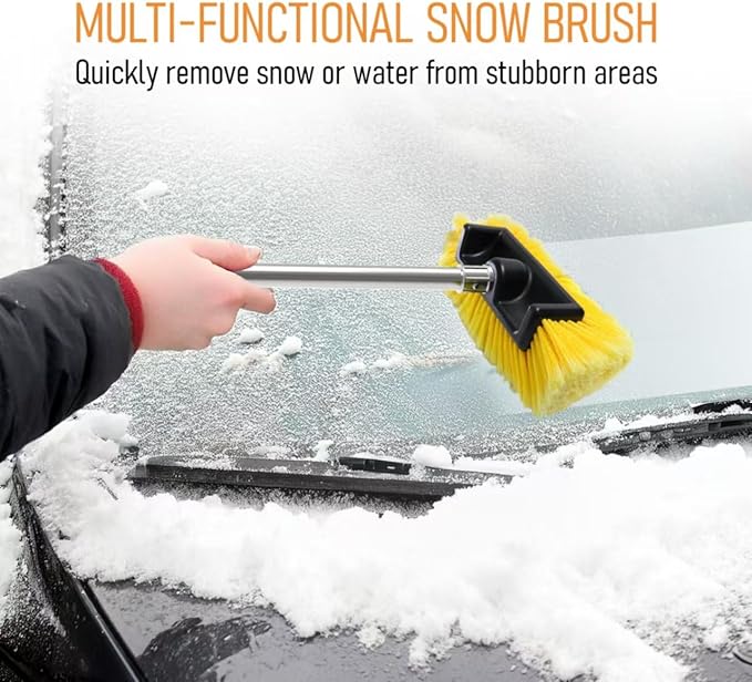Five-Sided Car Wash Brush with 56" Long Handle | Car Wash 12" Dip Soft Five-Sided Brush | No Scratch Soft Bristle Brush for Car, RV, Boat, Solar Panel House Siding, Snow, Floors Washing