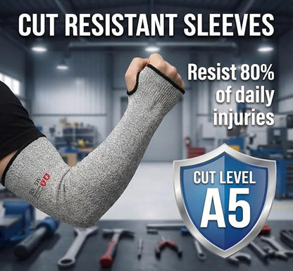 GOL-SIV Arm Protectors For Thin Skin And Bruising, Kevlar Sleeves， A5 Level Cut Resistant Arm Sleeves For Gardening, Welding, Kitchen (Grey, 17.7 In)