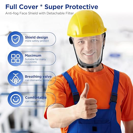 Blingbin Face Shield, Dust Mask Anti-fog Protective Full Face Shield, Adjustable Breathable Face Shield, Portable Universal Clear Face Mask for Weed Whacking Grinding Cutting for Men Women Adult