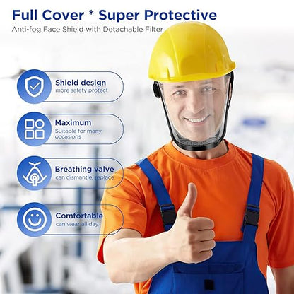 Blingbin Face Shield, Dust Mask Anti-fog Protective Full Face Shield, Adjustable Breathable Face Shield, Portable Universal Clear Face Mask for Weed Whacking Grinding Cutting for Men Women Adult