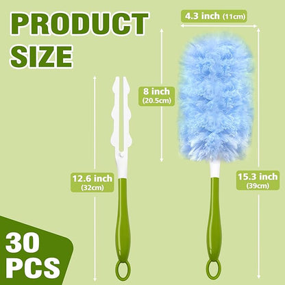 Heavy Duty Duster Refills Compatible with Swiffer, Duster Kit with 30 PCS Refills & 1 Handle, 360° Dusters with 4X Microfibers for Dusting Ceiling Fans, Electronics, Furniture, Blinds