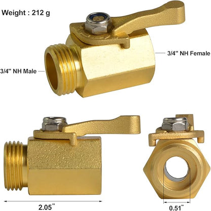 HYDRO MASTER Heavy Duty 3/4" Brass Shut Off Valve with Large Handle, Full Flow Garden Hose Connector