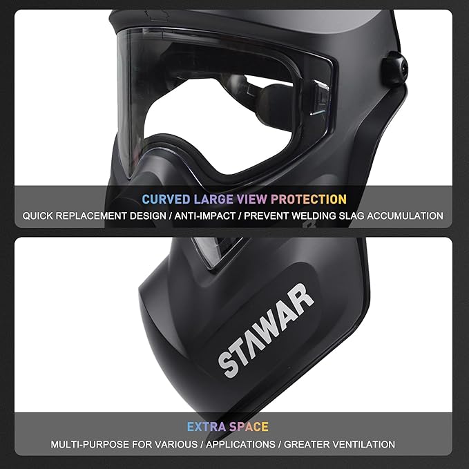 Shine STAWAR Grinding Face Shield, Lightweight Cutting Face Shield with Anti-Fog & Scratch Resistance Lens Face Shield Mask for Grinding, Cutting, Woodworking (DIN 1, Black)