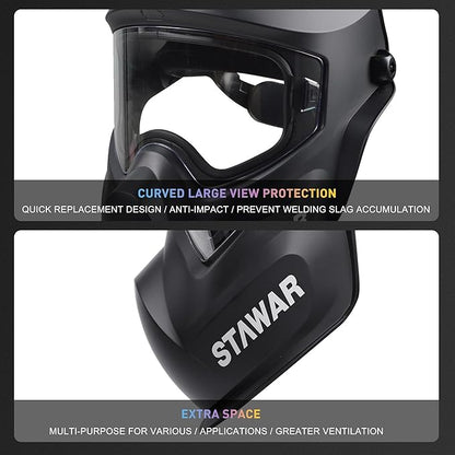 Shine STAWAR Grinding Face Shield, Lightweight Cutting Face Shield with Anti-Fog & Scratch Resistance Lens Face Shield Mask for Grinding, Cutting, Woodworking (DIN 1, Black)