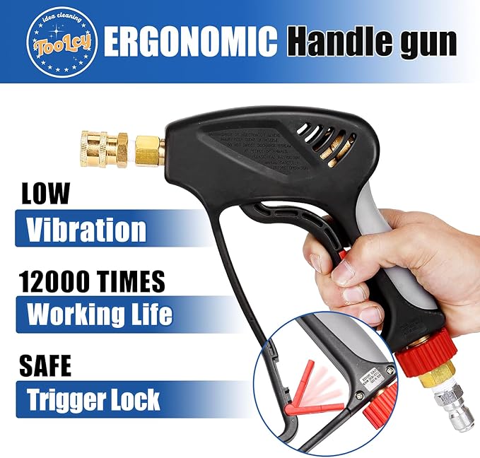 TOOLCY Pressure Washer Gun and 18" Curved Extension Wand, Commercial 5000 PSI / 10.5 GPM with Nozzle Tips, 3/8" Swivel USA-NPT Thread x Quick Socket, Sturdy Design for Gas Power Washer