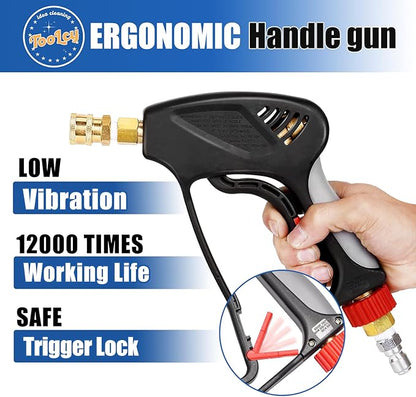 TOOLCY Pressure Washer Gun and 18" Curved Extension Wand, Commercial 5000 PSI / 10.5 GPM with Nozzle Tips, 3/8" Swivel USA-NPT Thread x Quick Socket, Sturdy Design for Gas Power Washer