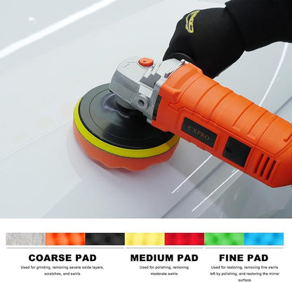35pcs Buffer Polisher Kit, 1600W Rotary Polisher With 6Inch/7 Inch Pads , 7-Speed 1000-3500 RPM, Detachable Handle For Car, Boat Sanding, Polishing, Waxing