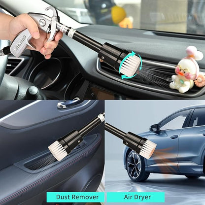 GOCCIDA High Pressure Tornado Dry Car Cleaning Gun Detailing Air Tool Air Blow Gun for Car Detailing Car Duster High Pressure Interior Cleaner Car Interior Detailing Kit with Brush Nozzle