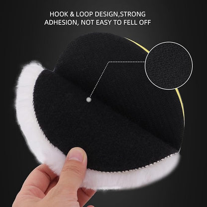 Wool Buffing Polishing Pad, SPTA 6Pcs 6 Inch (150mm) Lambwool Wool polishing Pads with Pad Clean Tool Kit with Hook & Loop 5/8"-11 Thread Drill Adapter for Car Polishing and Buffing -A1055S6M58