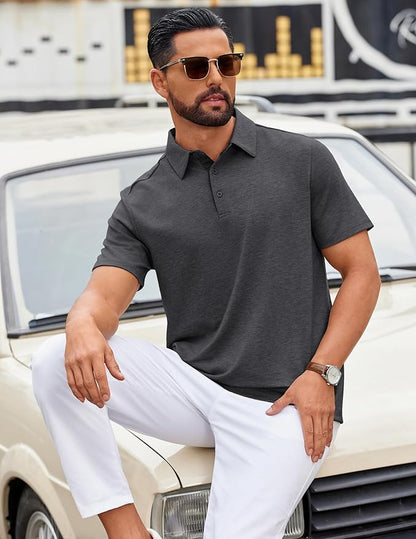 COOFANDY Mens Polo Shirts Short Sleeve Casual Summer Polo Tee Classic Collared Golf Stylish Tops