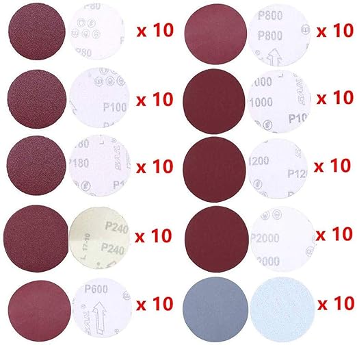 WCIC 100-Pack 2-Inch Precision Sanding Discs | P80 to P3000 Grit | for Detail Work & Small Areas | Silicon Carbide for Models, Jewelry, Auto Detailing