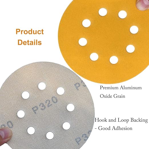 Aiyard 5-Inch 8-Hole Hook and Loop Sanding Discs 320-Grit Random Orbit Sandpaper, 100-Pack