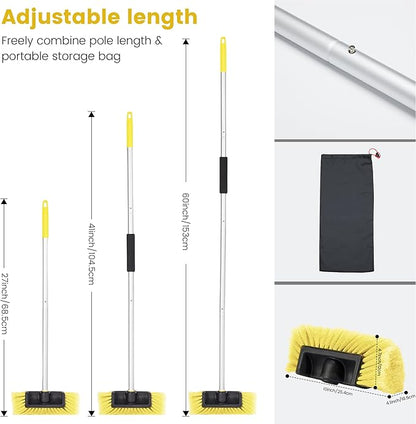 Car Wash Brush with Long Handle, 60'' Soft Bristle Cleaning Brush, Car Cleaning Brushes, Carwash Brushes for SUV, RV, Boat, Truck, House Siding, Sweep Snow, Yellow